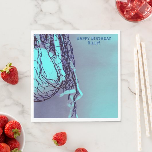 ブルー誕生日ネット&バレーボール スタンダードランチョンナプキン (インサイチュ)