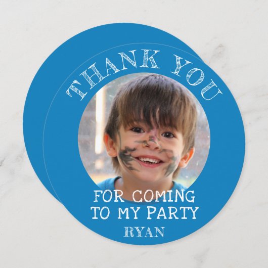 ブルー誕生日ボーイサンキューフォトカード (正面/裏面)
