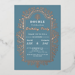 ブルー誕生..ダブルお祝いフォイルホリデーカード 箔シーズンカード