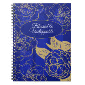 ブルー賛美ヴィンテージフローラ上の停止不可能な引用文 ノートブック (正面)