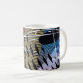 ブルー赤と白抽象芸術絵画の コーヒーマグカップ (正面右)