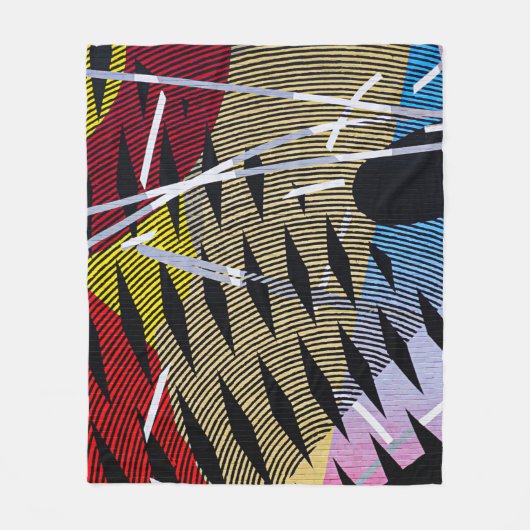 ブルー赤と白抽象芸術絵画の フリースブランケット (正面)