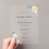 ブルー赤面ピンククリームフローラエレガントな結婚式 アクリル招待状 (インサイチュ (ポータブル))