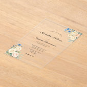 ブルー赤面ピンククリームフローラエレガントな結婚式 アクリル招待状 (レイダウン)