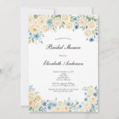 ブルー赤面ピンククリームフローラブライダルシャワー 招待状 (正面)