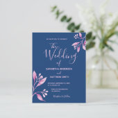 ブルー赤面ピンク植物性結婚式招待状 ポストカード (スタンド正面)