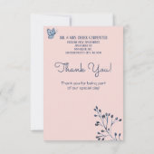 ブルー赤面ピンク水彩フローラ結婚の写真 サンキューカード (裏面)