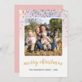 ブルー赤面ピンク金ゴールドグリッター紙吹雪クリスマス シーズンカード (正面/裏面)