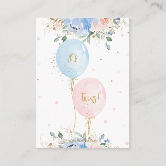 ブルー赤面フローラバルーンツインおむつラッフル エンクロージャーカード (裏面)