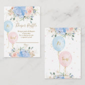 ブルー赤面フローラバルーンツインおむつラッフル エンクロージャーカード (正面/裏面)
