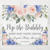 ブルー赤面フローラポップ・アートのバブリー赤ちゃんシャワーのお願い スパークリングワインラベル (シングルラベル)