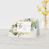 ブルー赤面フローラ写真卒業ありがとう カード (黄色い花)