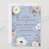 ブルー赤面フローラ自然結婚式招待状 招待状 (正面)