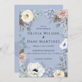 ブルー赤面フローラ自然結婚式招待状 招待状