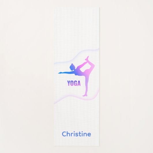 ブルー赤面ホワイトヨガポーズと名前をカスタムする ヨガマット (正面)
