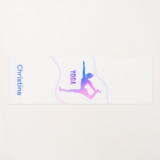 ブルー赤面ホワイトヨガポーズと名前をカスタムする ヨガマット (正面(横))