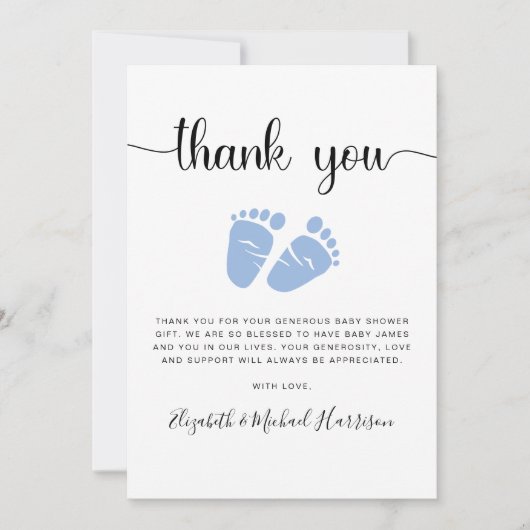 ブルー足男の赤ちゃんシャワーサンキューカード サンキューカード (正面)