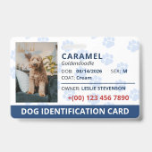 ブルー足跡付きペットID 名前入り写真入り バッジ (正面)