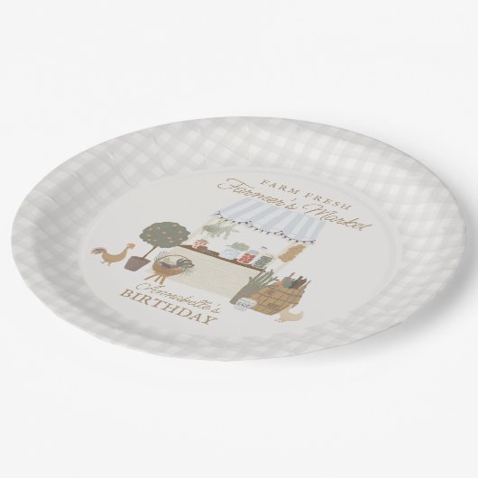 ブルー農家ズマーケットファームフレッシュバースデーパーティー ペーパープレート (アングル)
