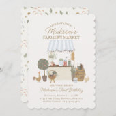 ブルー農家ズマーケットファームフレッシュ誕生日招待状 招待状 (正面/裏面)