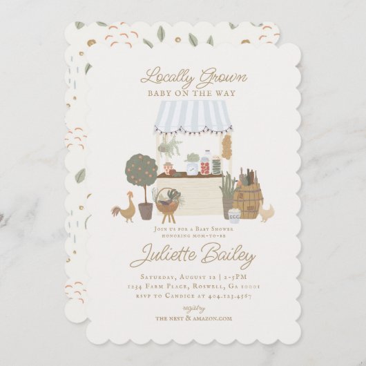 ブルー農家ズマーケットファームベビーシャワー招待状 招待状 (正面/裏面)