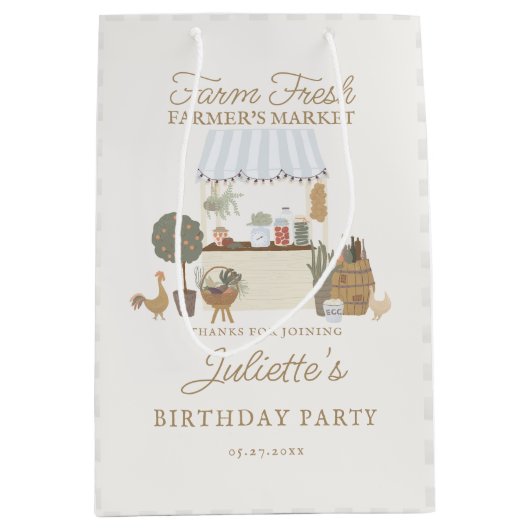 ブルー農家市場ローカルで成長誕生日の恩恵 ミディアムペーパーバッグ (正面)