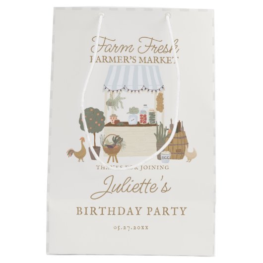 ブルー農家市場ローカルで成長誕生日の恩恵 ミディアムペーパーバッグ (裏面)