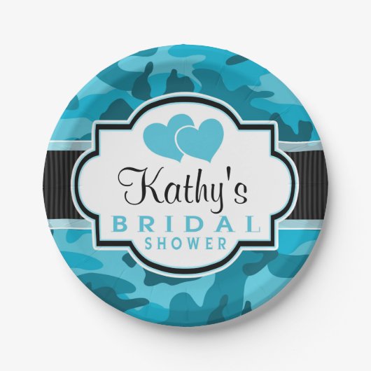 ブルー迷彩柄カモフラージュブライダルシャワー ペーパープレート (正面)