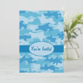 ブルー迷彩柄カラフルカモフラージュパーティーイベント 招待状 (スタンド正面)
