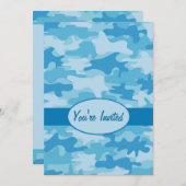 ブルー迷彩柄カラフルカモフラージュパーティーイベント 招待状 (正面/裏面)