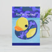 ブルー迷彩柄ゴムダッキー（アヒルちゃん） 招待状 (スタンド正面)