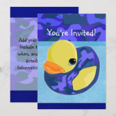 ブルー迷彩柄ゴムダッキー（アヒルちゃん） 招待状 (正面/裏面)