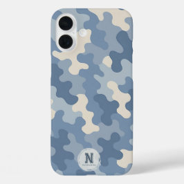ブルー迷彩柄軍隊モノグラム iPhone 16 PLUSケース