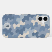 ブルー迷彩柄軍隊モノグラム iPhoneケース (裏面横)