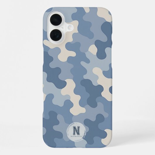 ブルー迷彩柄軍隊モノグラム iPhoneケース (裏面)