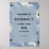 ブルー迷彩柄軍隊誕生日ウェルカムサイン ポスター (正面)