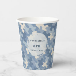 ブルー迷彩柄軍隊誕生日 紙コップ