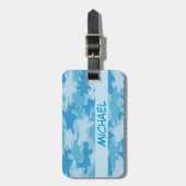 ブルー迷彩柄迷彩名パーソナライズされた ラゲッジタグ (正面縦)