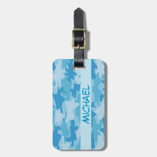 ブルー迷彩柄迷彩名パーソナライズされた ラゲッジタグ (正面縦)