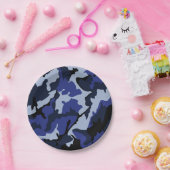 ブルー迷彩柄、7インチ紙パーティープレート ペーパープレート (パーティー)