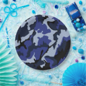 ブルー迷彩柄、9インチ紙パーティープレート ペーパープレート (パーティー)