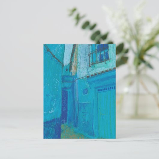 ブルー通りチェフチャウエンモロッコパステル絵画ズアール ポストカード (スタンド正面)