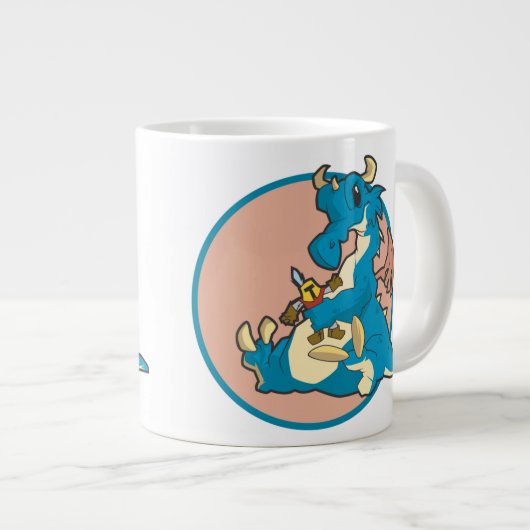 ブルー遊ドラゴンと騎士詰まった姿 ジャンボコーヒーマグカップ (正面右)