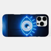 ブルー邪眼ネオンサイン 暗闇で光る iPhoneケース (裏面横)