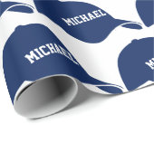 ブルー野球キャップユアテキストラッピング紙 ラッピングペーパー (ロールコーナー)