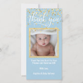 ブルー金ゴールドありがとう赤ちゃんシャワー少年 |写真 サンキューカード (正面)