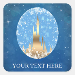 ブルー金ゴールドおとぎ話キャッスルスパークルブライダルシャワー スクエアシール