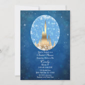 ブルー金ゴールドおとぎ話キャッスルスパークルブライダルシャワー 招待状 (正面)