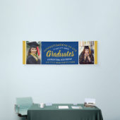 ブルー金ゴールドおめでとう卒業生2写真卒業 横断幕 (トレードショー)