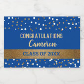 ブルー金ゴールドおめでとう学年号 スパークリングワインラベル (シングルラベル)